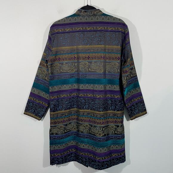 Chico's Women's Multicolor Jacquard Tapestry Knee Length Button Up Coat Sz 2 (L) - Picture 9 of 9